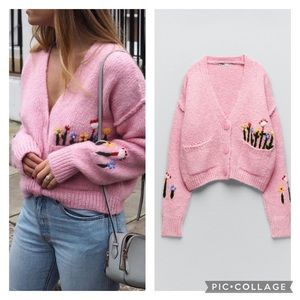 ZARA jacquard knit cropped cardigan blogger favorite